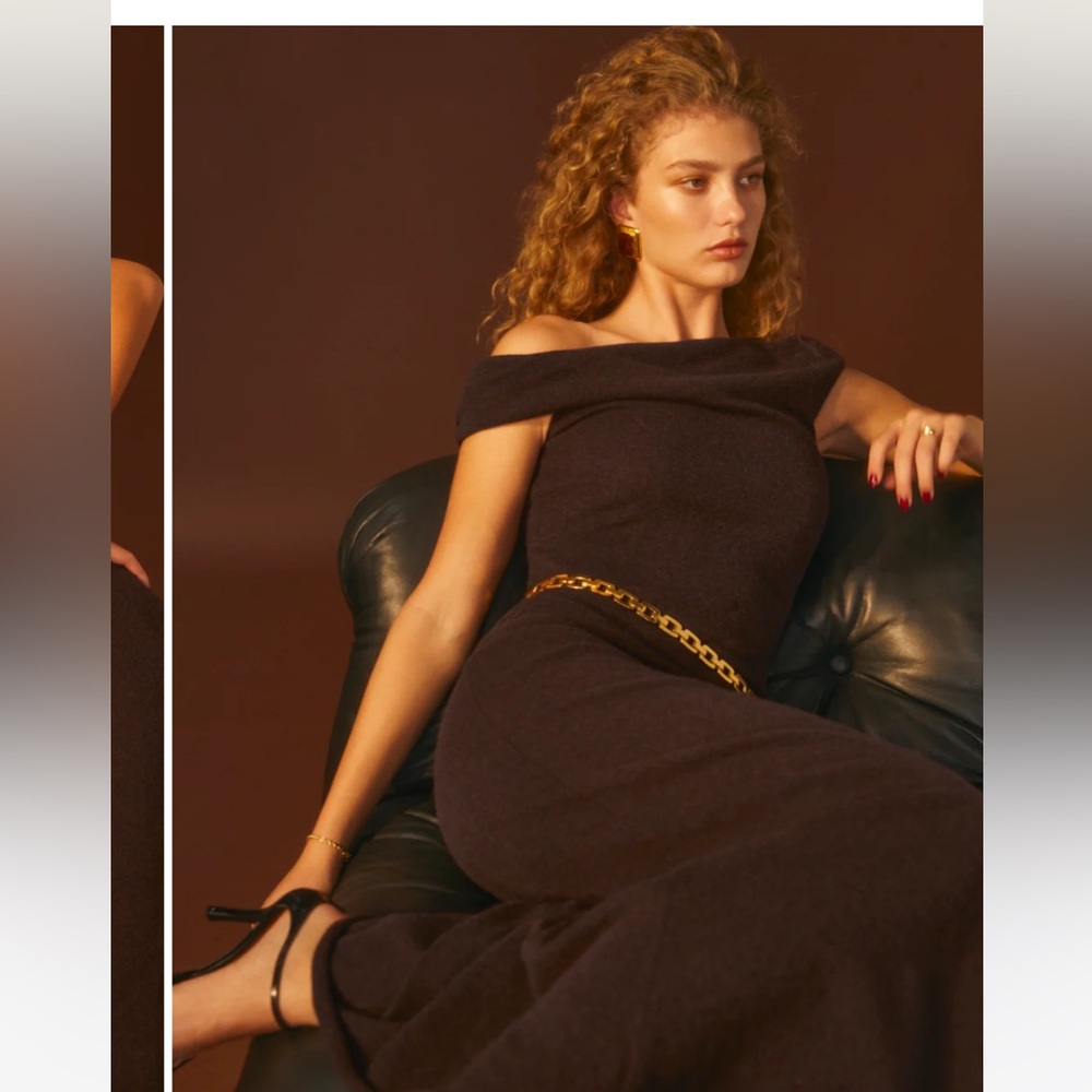 Like New Reformation Chocolate Off-Shoulder Dress - Picture 2 of 6